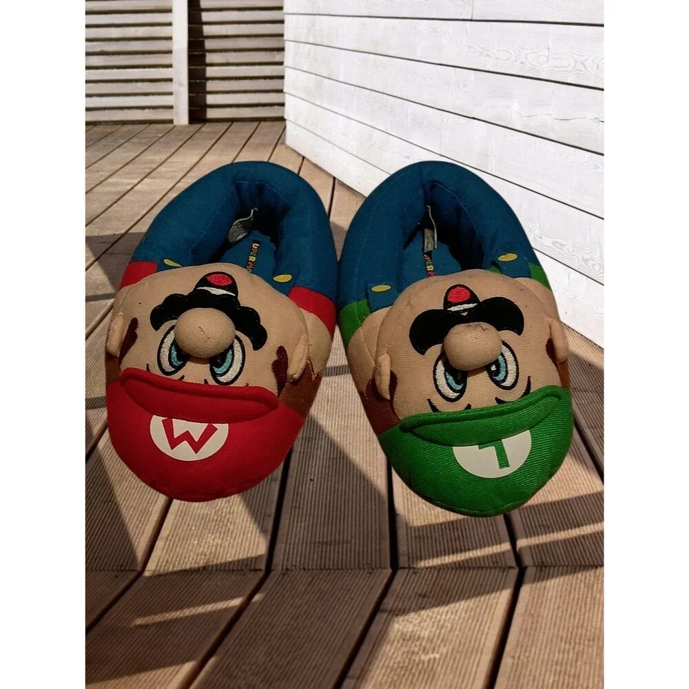 Nintendo Mario & Luigi Plush Kids Slippers  Red, Green & Blue 11-12